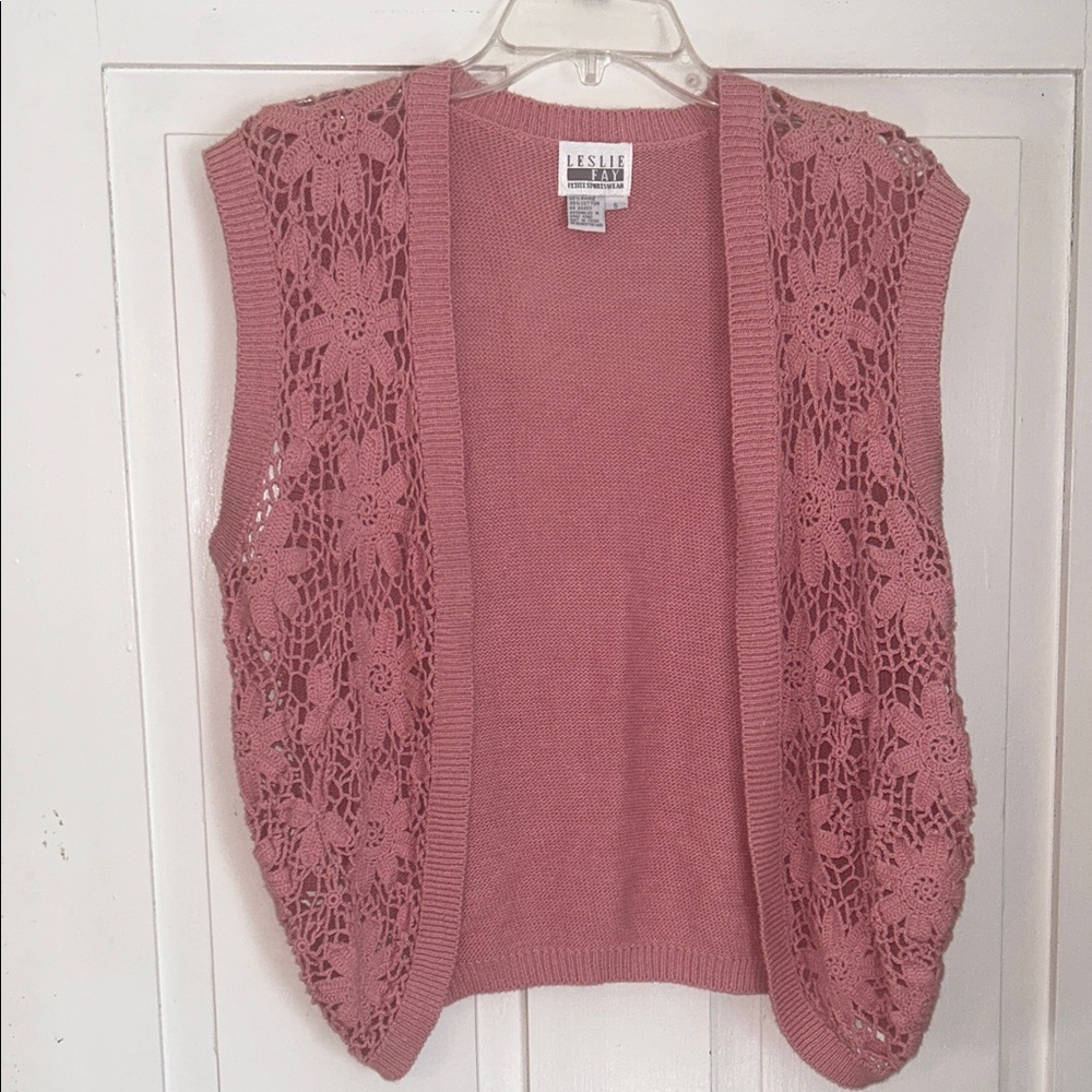 Vintage Women's Pink Cardigan Vest Pink Small Cottage Boho Fairy Spring Summer